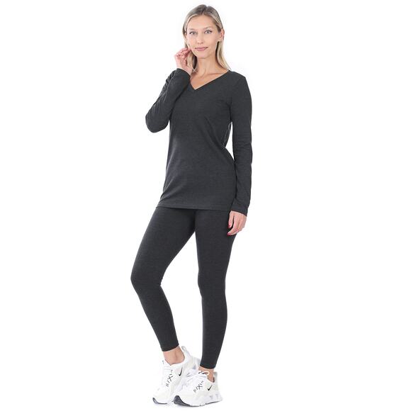 Zenana Womens Cotton V-Neck Top and Leggings Set-Charcoal (x-Large) - Picture 2 of 2